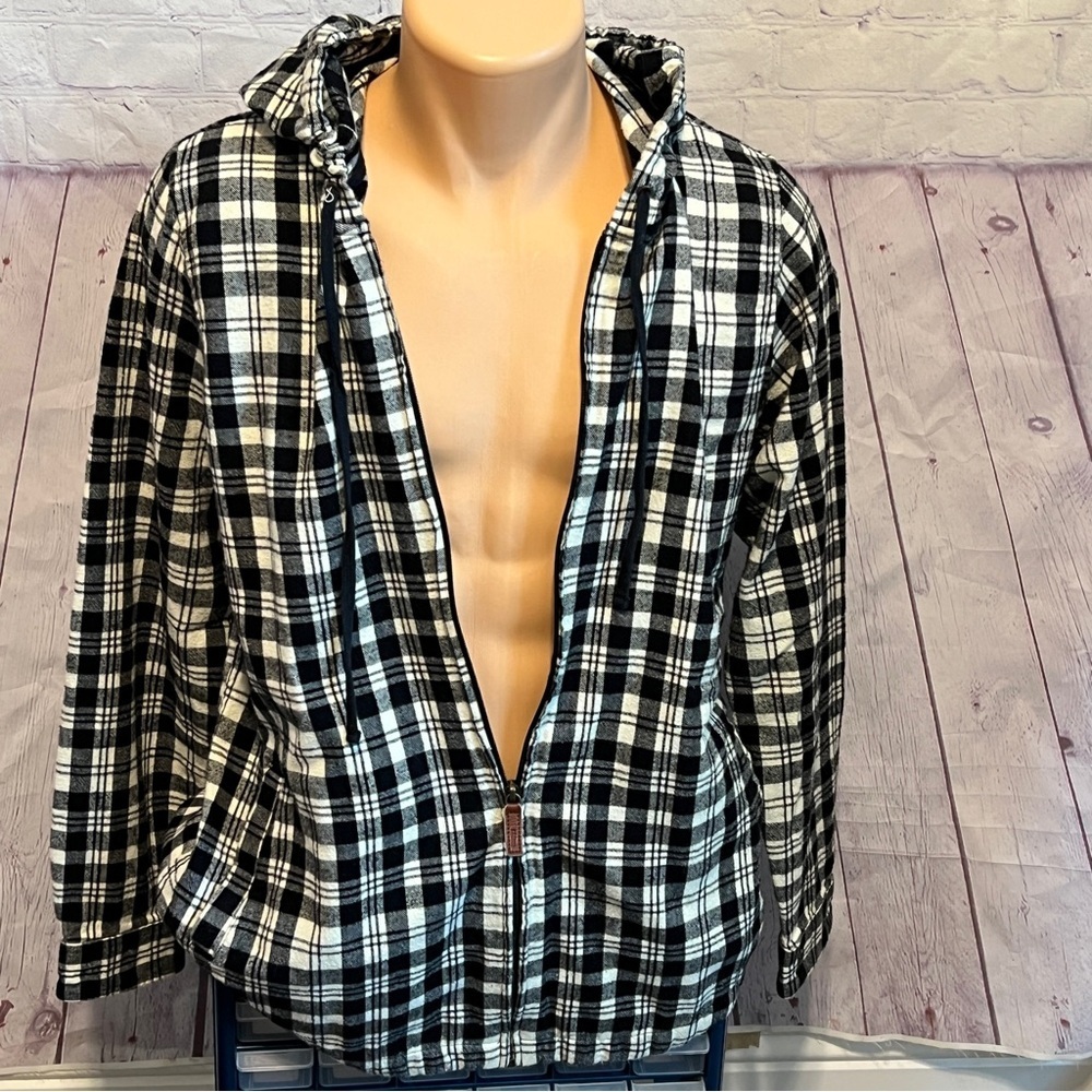L.L. Bean Womens Medium Tall Scotch Plaid Flannel Shirt Relaxed Fit Zip Hoodie